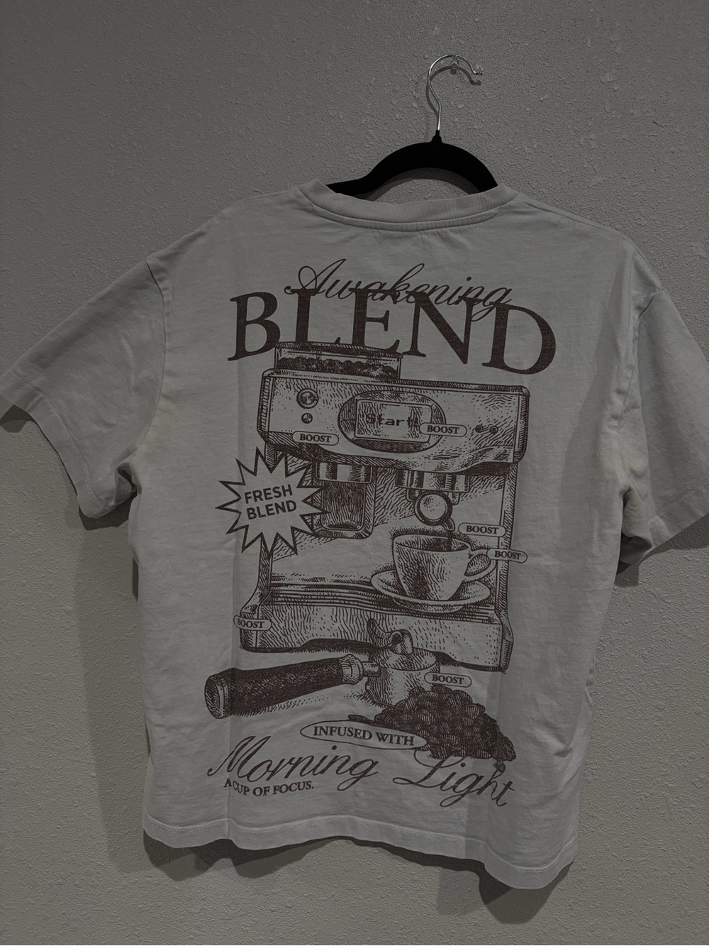 Bershka White Graphic 'Awakening Blend' Tee